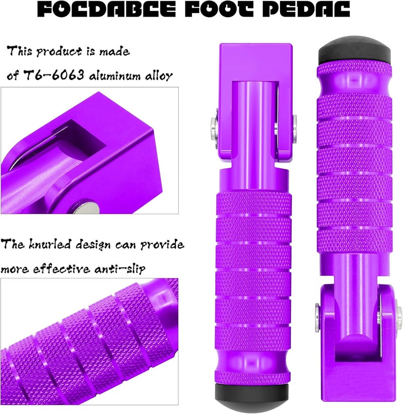 VUOZIP M8 Anti-Skid CNC Universal Motorcycle Foot Pegs Degree Foldable Footpegs Footrest,Upgrade Passenger Pedal For Mini Bike Dirt Pit Bike Electric Car Motorbike Honda Suzuki Yamaha Kawasaki (Purple) - Image 3